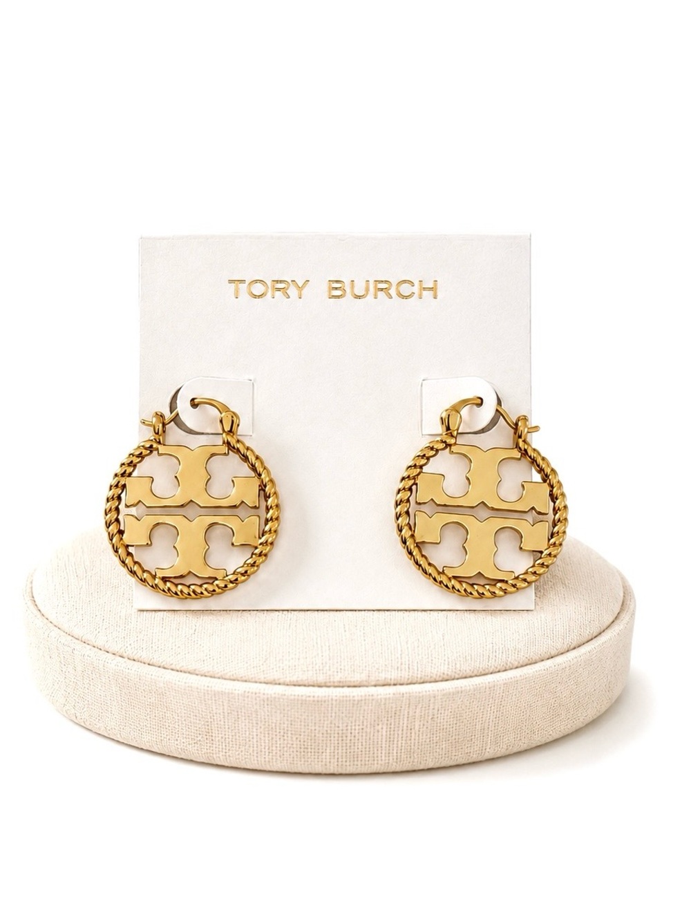Tory Burch Miller Rope Logo Hoop 18k Gold Plated Earrings NWT $148+
